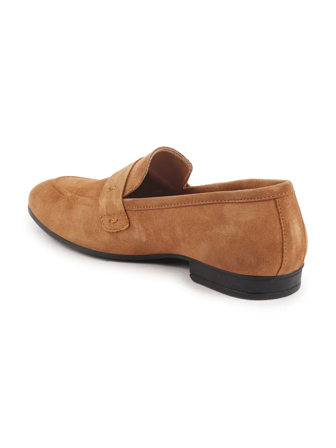 Men Tan Suede Leather Penny Loafer Shoes