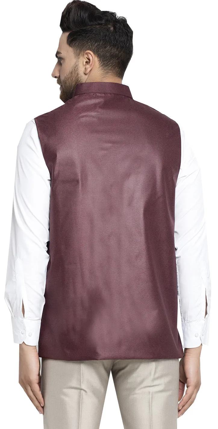 Men's Cotton Nehru Jacket Traditional India Waistcoat (Maroon)