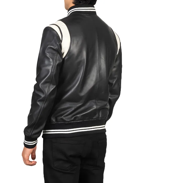 Men's Dantee Black Leather Varsity Jacket