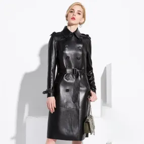 NYC Leather Trench Coat For Women