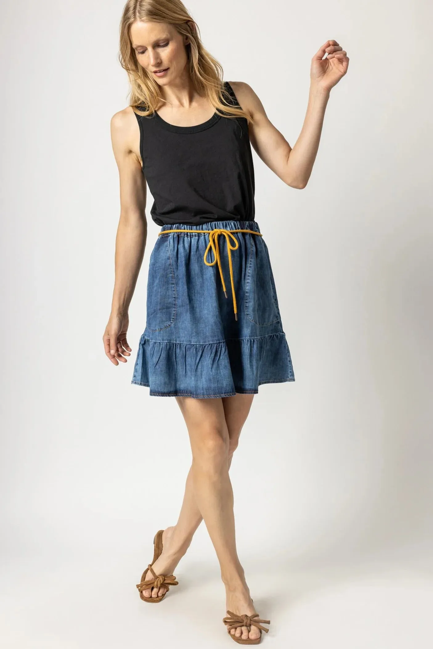 PA2132-DENd Lilla P Peplum Skirt