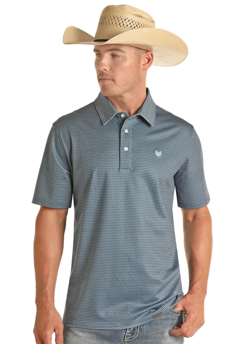 'Panhandle' Men's Geo Print Performance Knit Polo - Navy