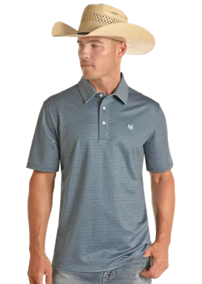 'Panhandle' Men's Geo Print Performance Knit Polo - Navy