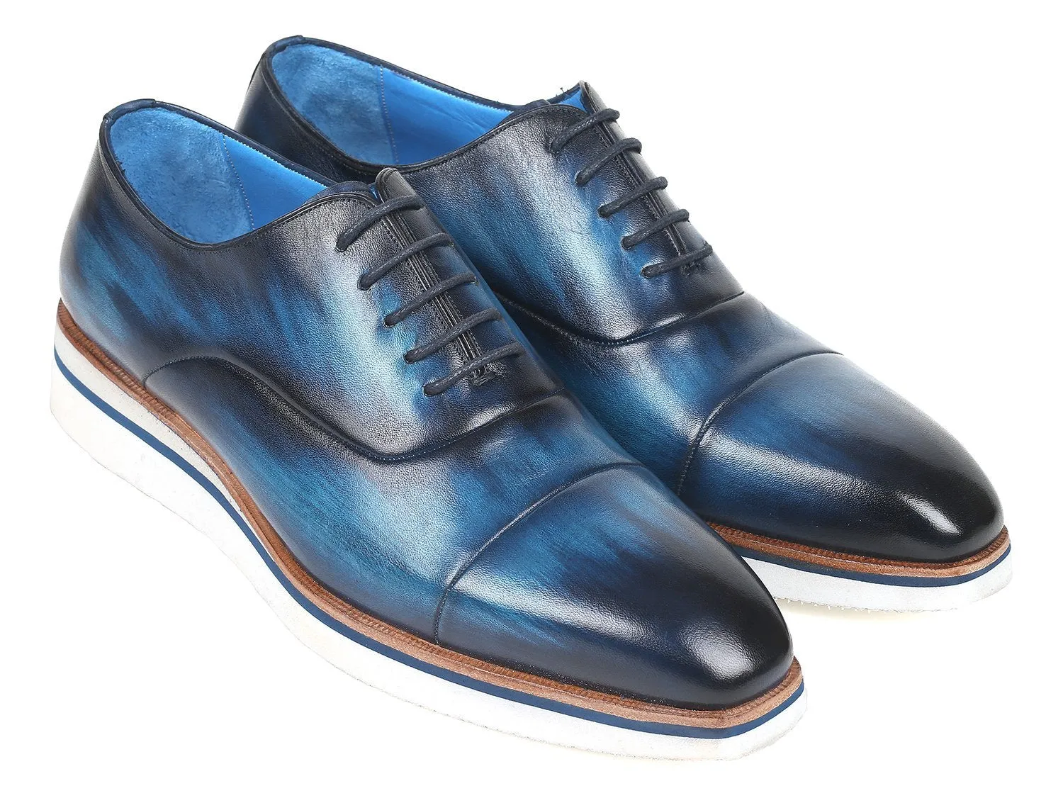 Paul Parkman Men's Smart Casual Oxfords Blue Leather (ID#185-BLU-LTH)