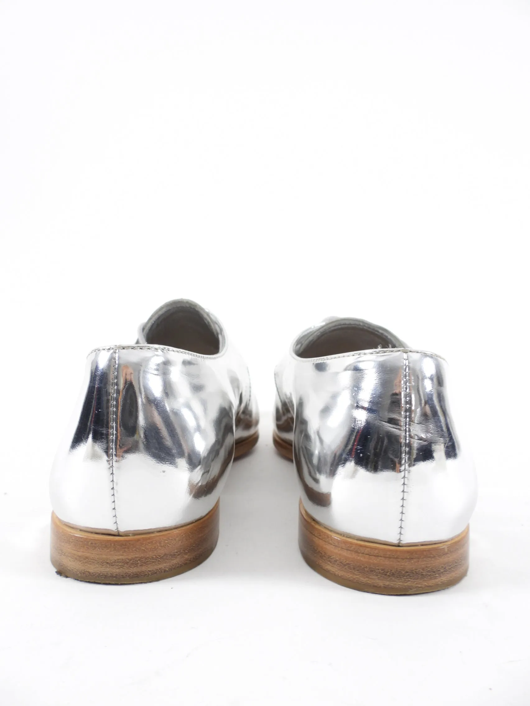 Prada Silver Mirror Leather Oxfords - 38.5