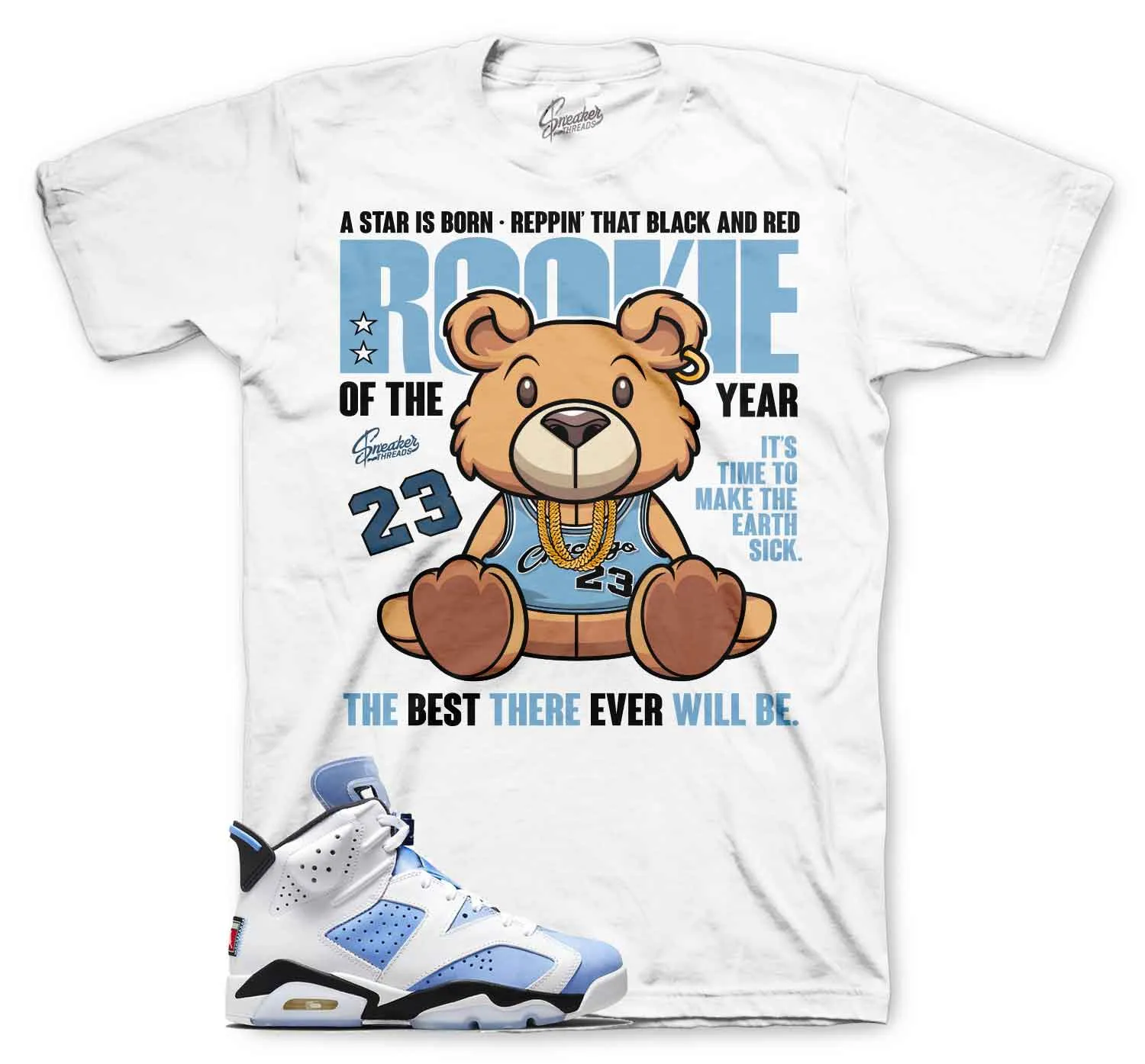 Retro 6 University Blue Shirt - Rookie Bear - White