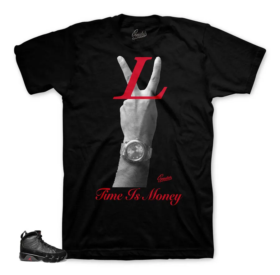 Retro 9 Bred Shirt - Time Is Money - Black