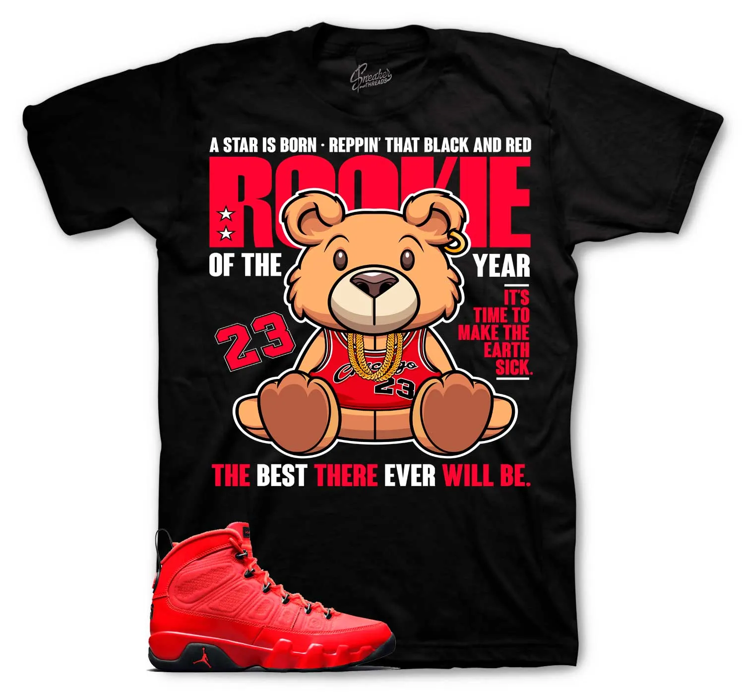 Retro 9 Chile Red Rookie Bear Shirt