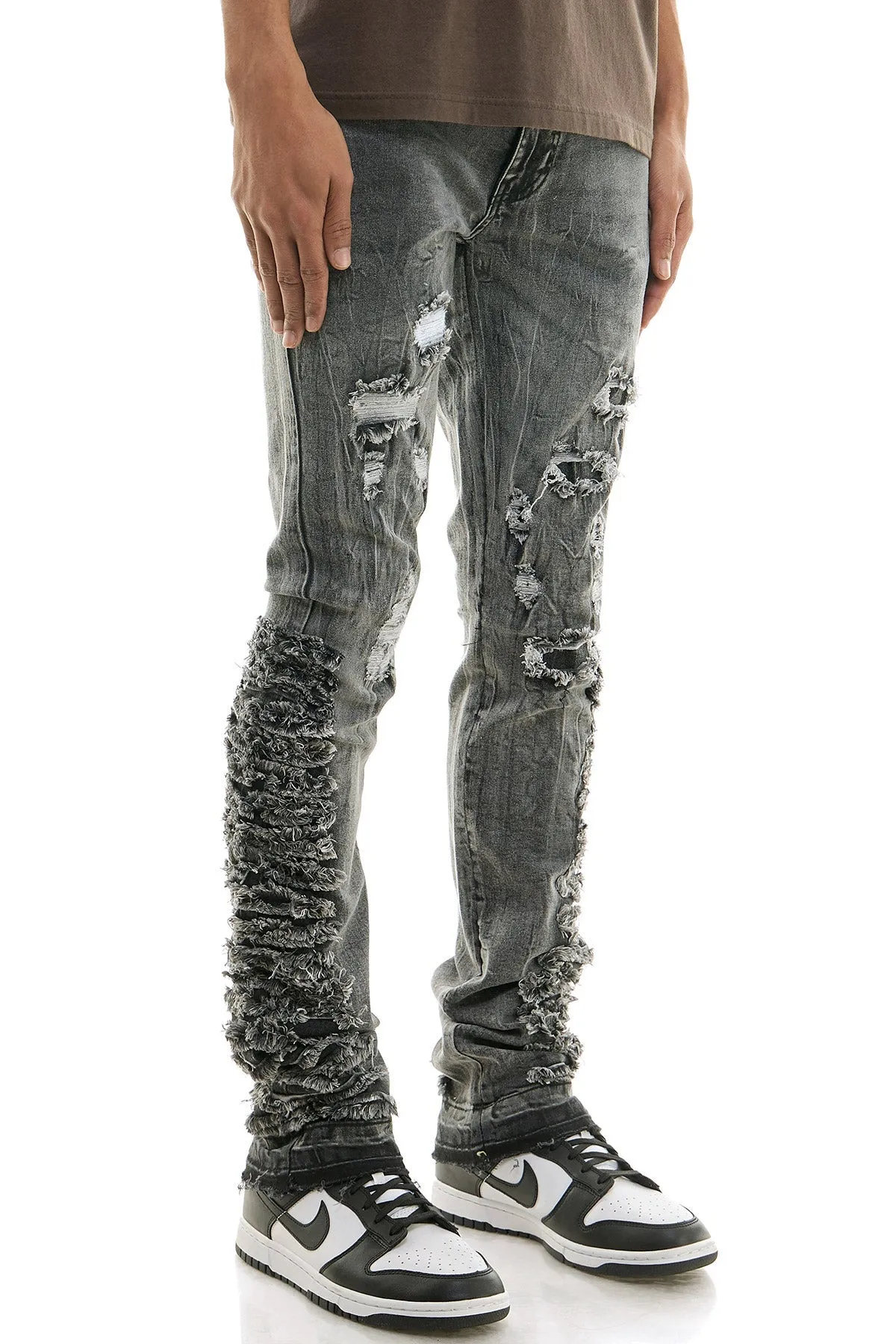 Retro Style Raw-Edge Finishing Skinny Stacked Jeans for men