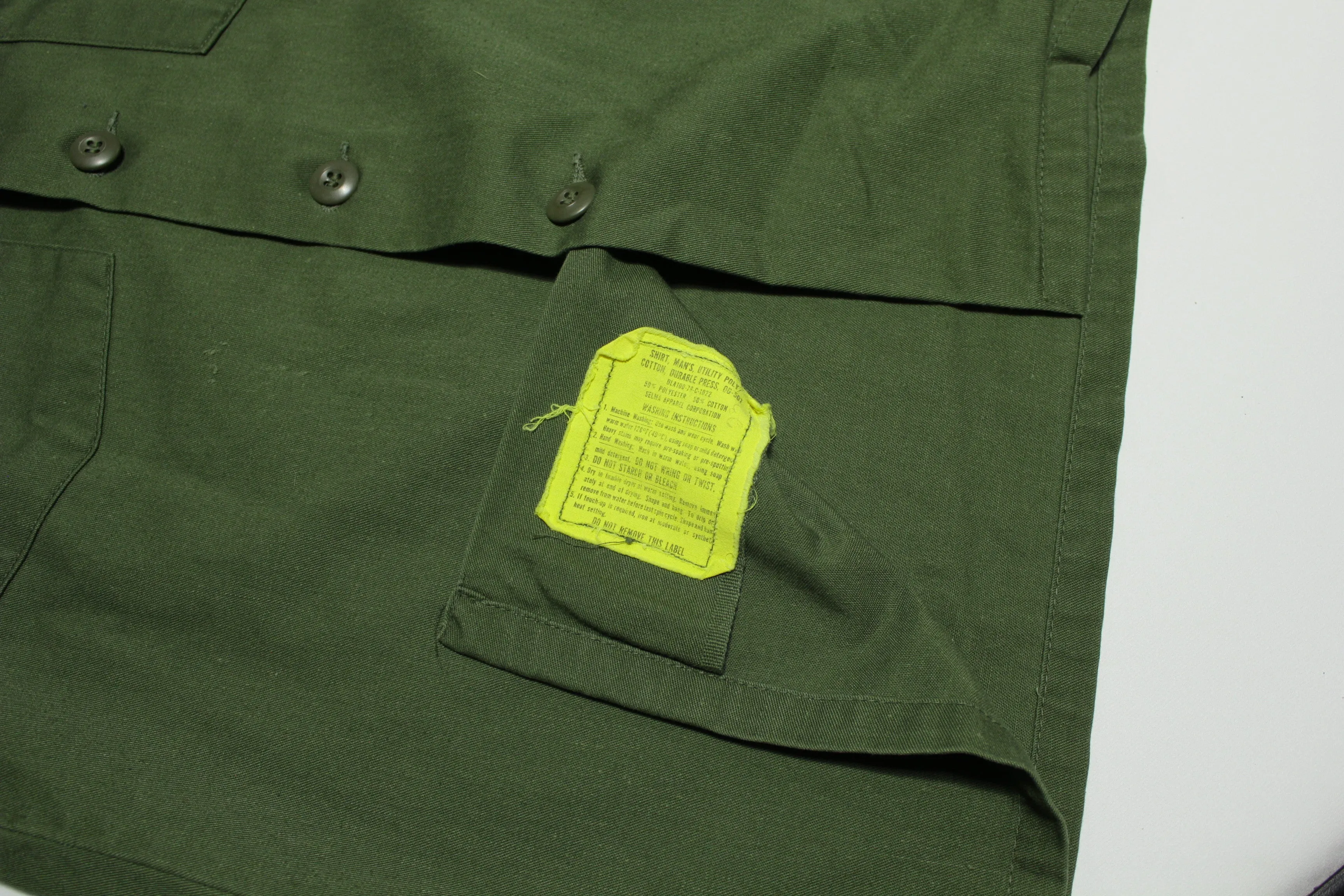 Shirt Utility Dura Press OG-507 DLA100 1978 Vintage 70s Military Army Issue Drab Olive Shirt