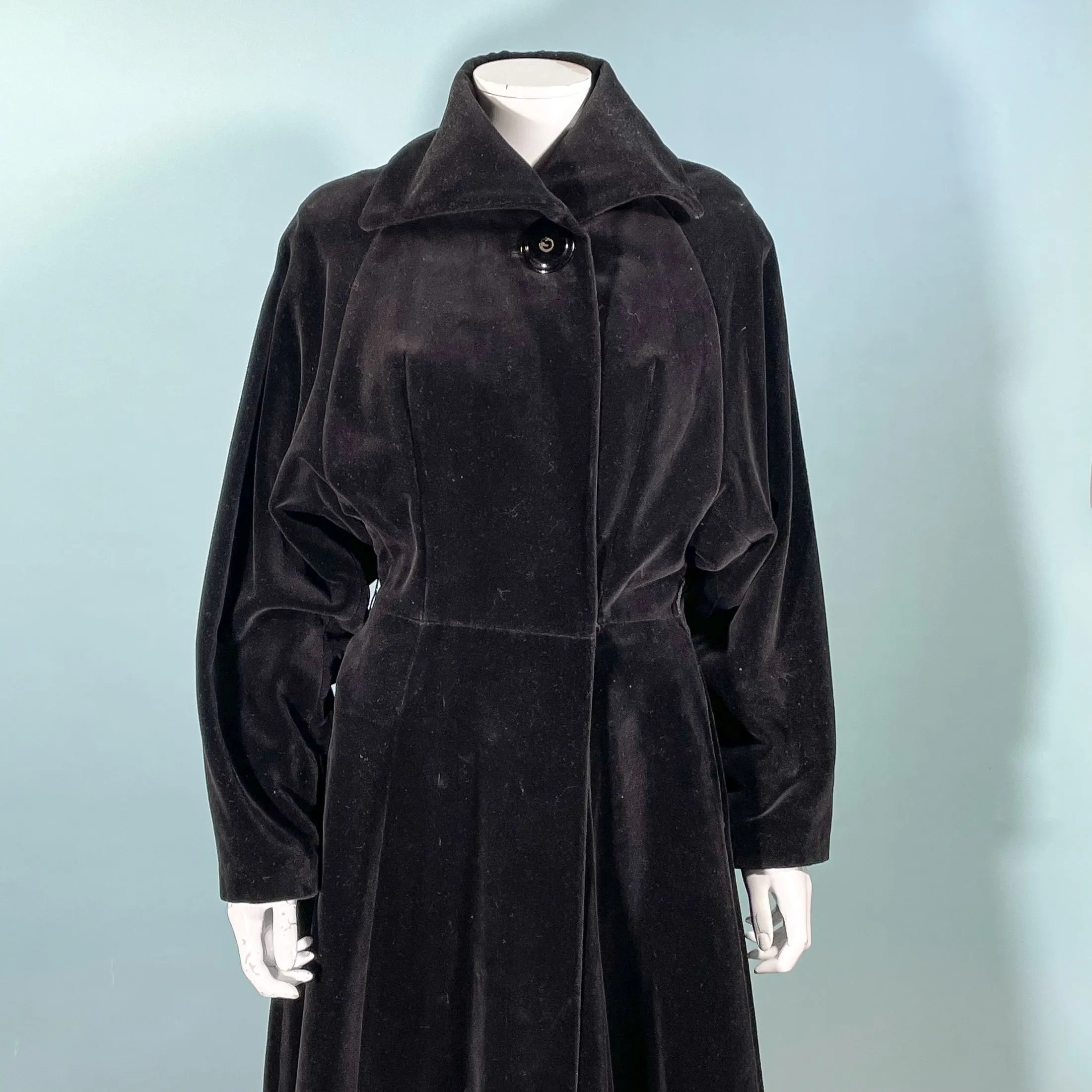 Vintage 40s Black Velvet Princess Coat, St Anne Exclusive S