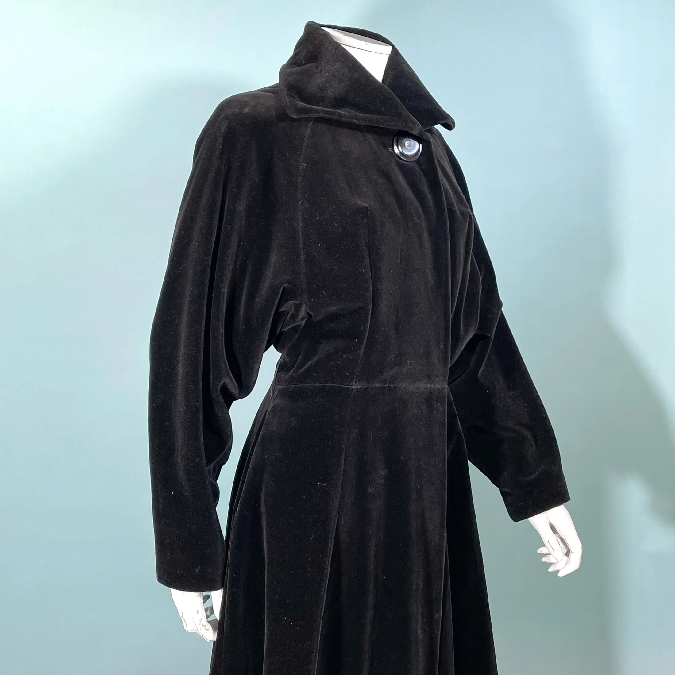 Vintage 40s Black Velvet Princess Coat, St Anne Exclusive S