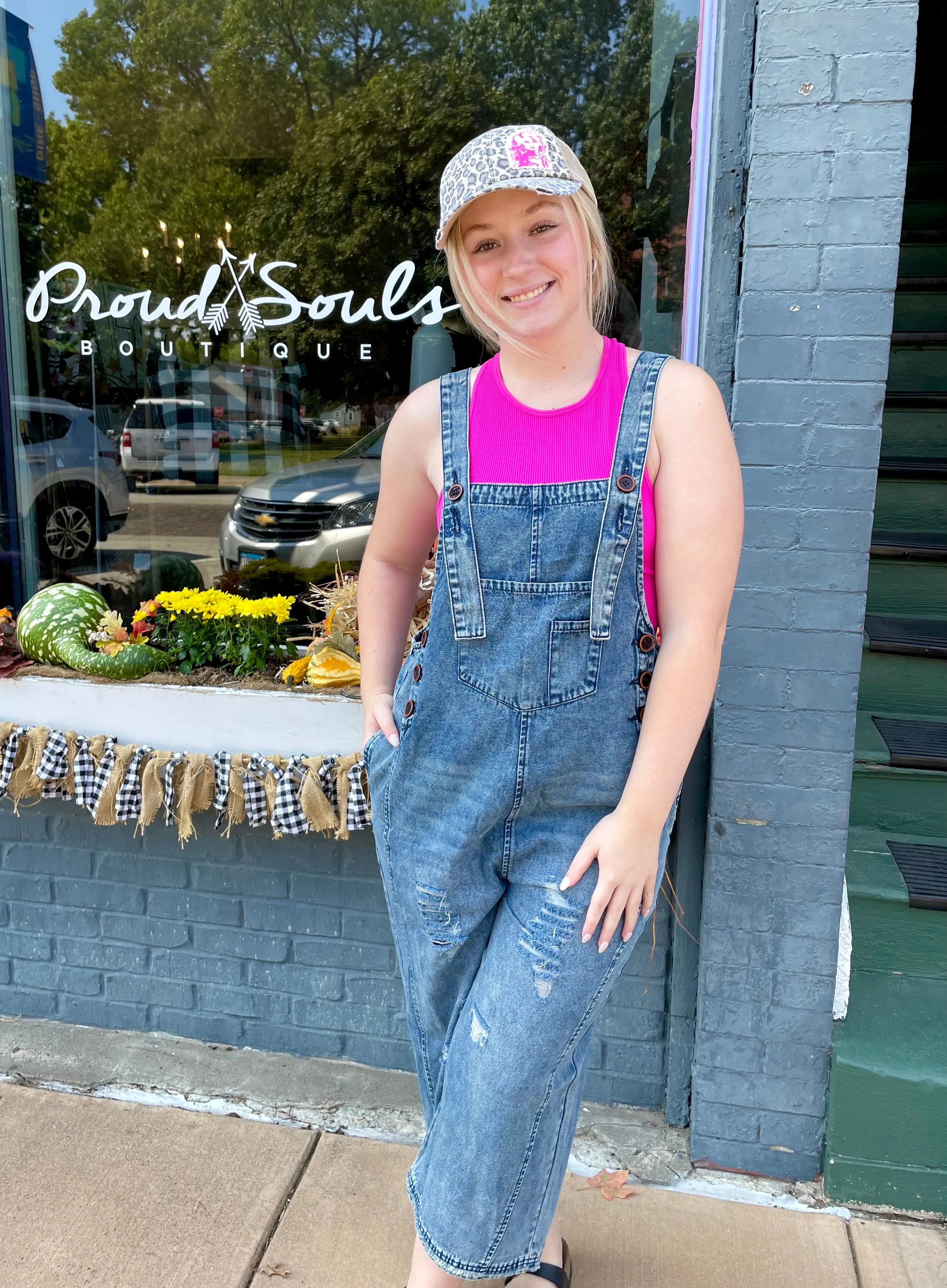 Washed Denim Loose Fit Overalls EB41407