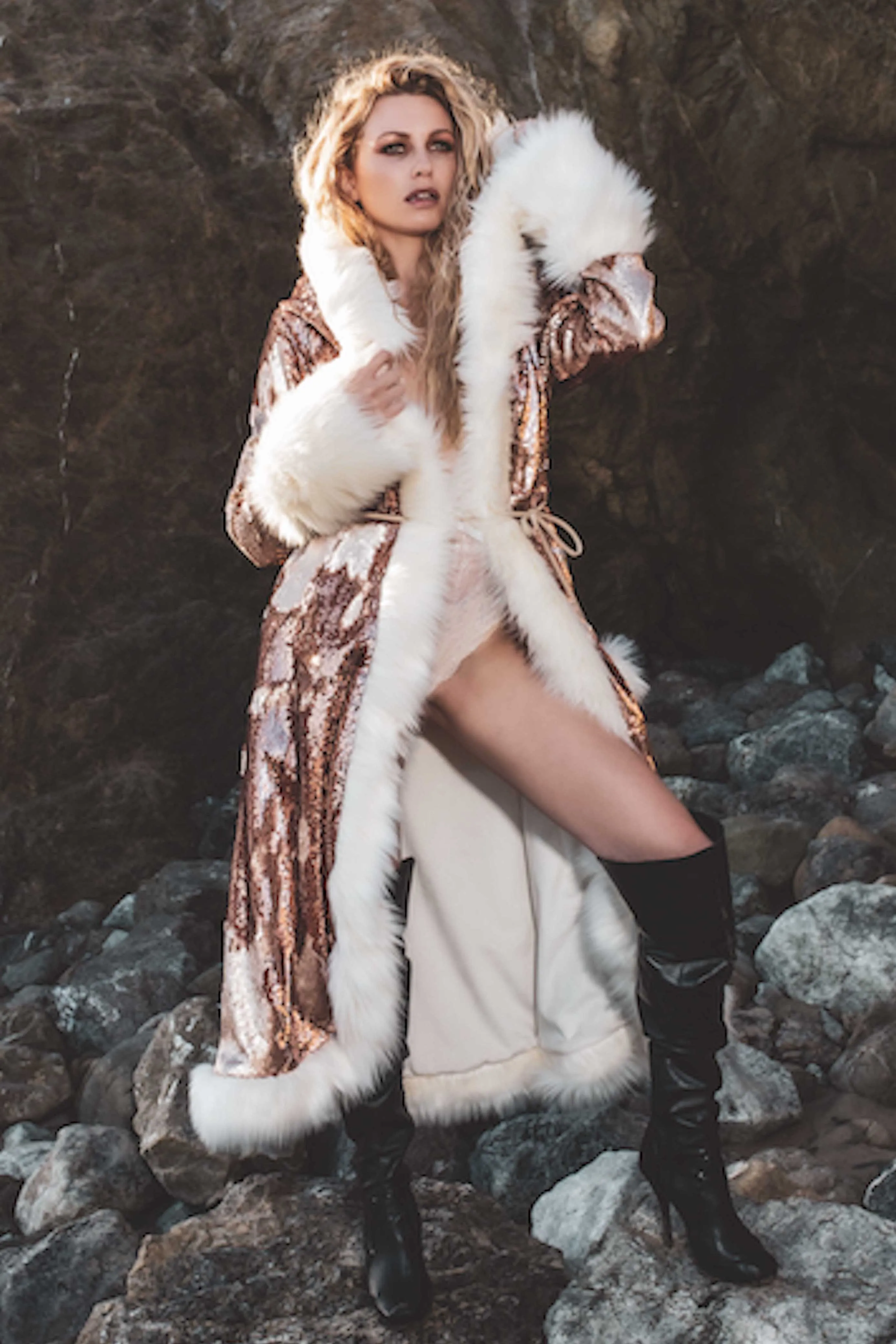 Women's Sequin Temptress Coat in "Rose Gold"