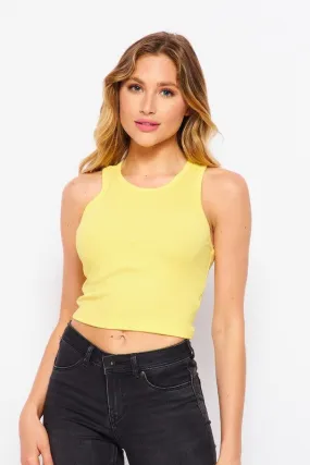 Women's Solid Sleeveless Raceback Crop Top Tank Tops