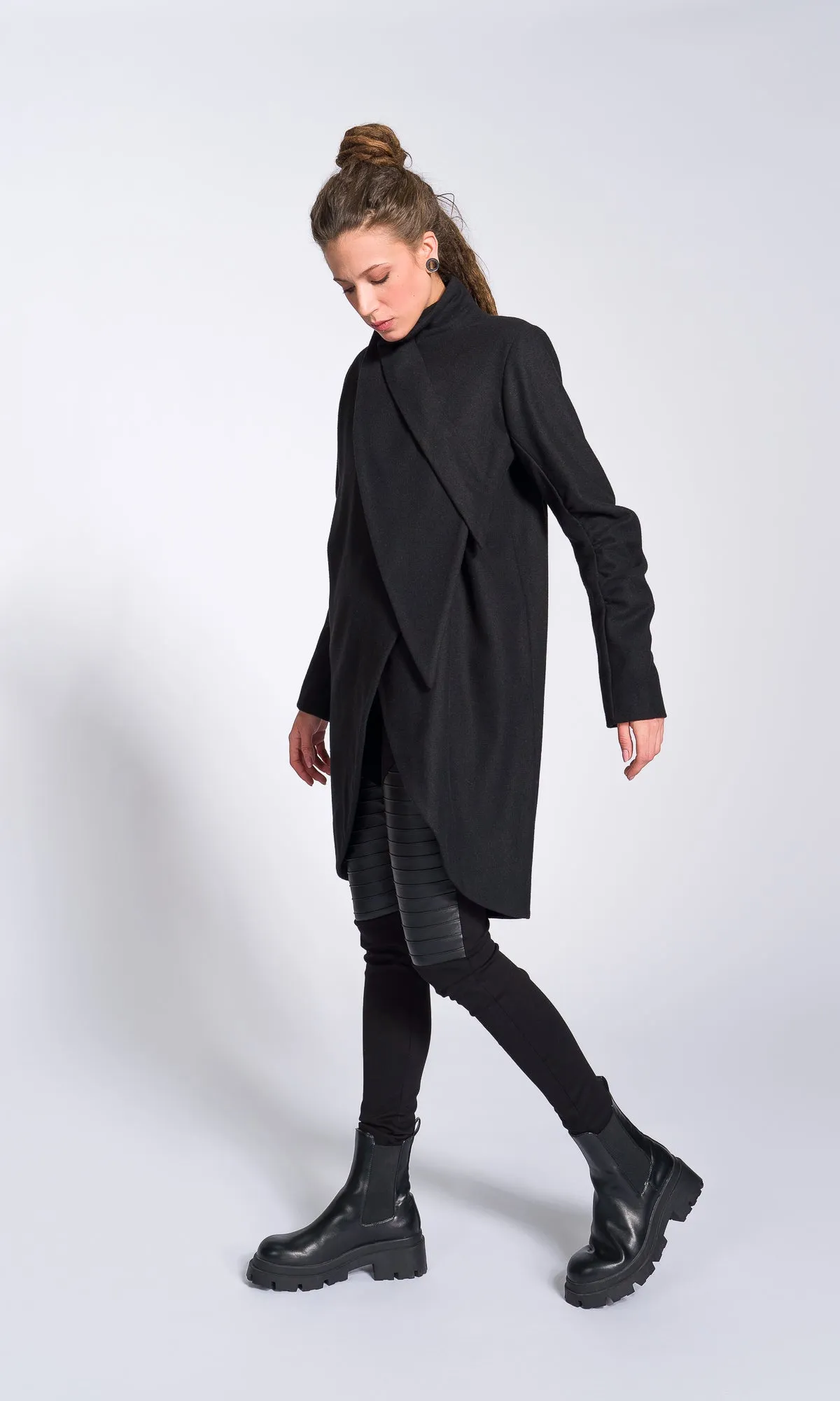 Wool Felt Coat with Asymmetric Tiered Closure