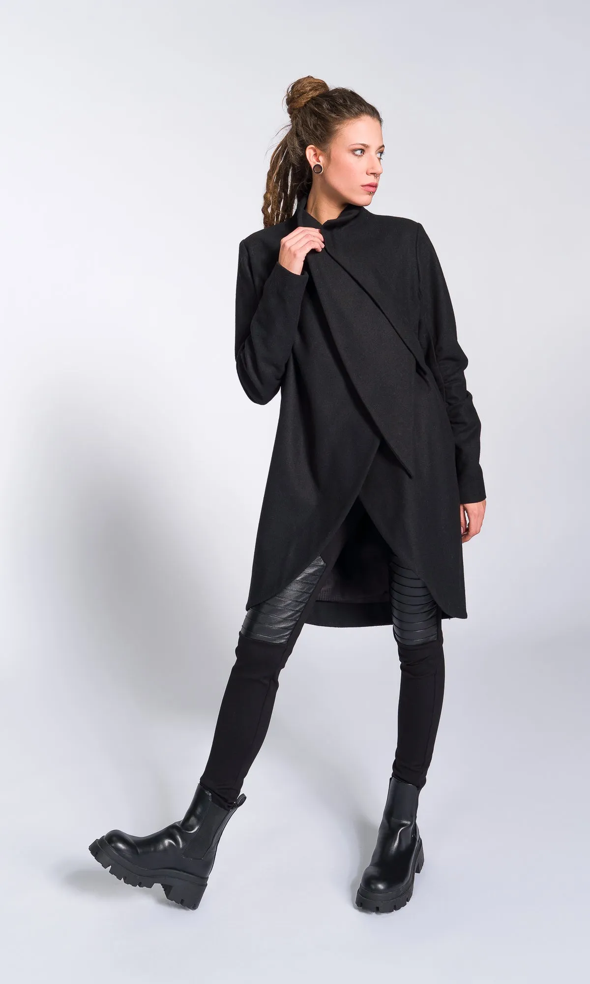 Wool Felt Coat with Asymmetric Tiered Closure