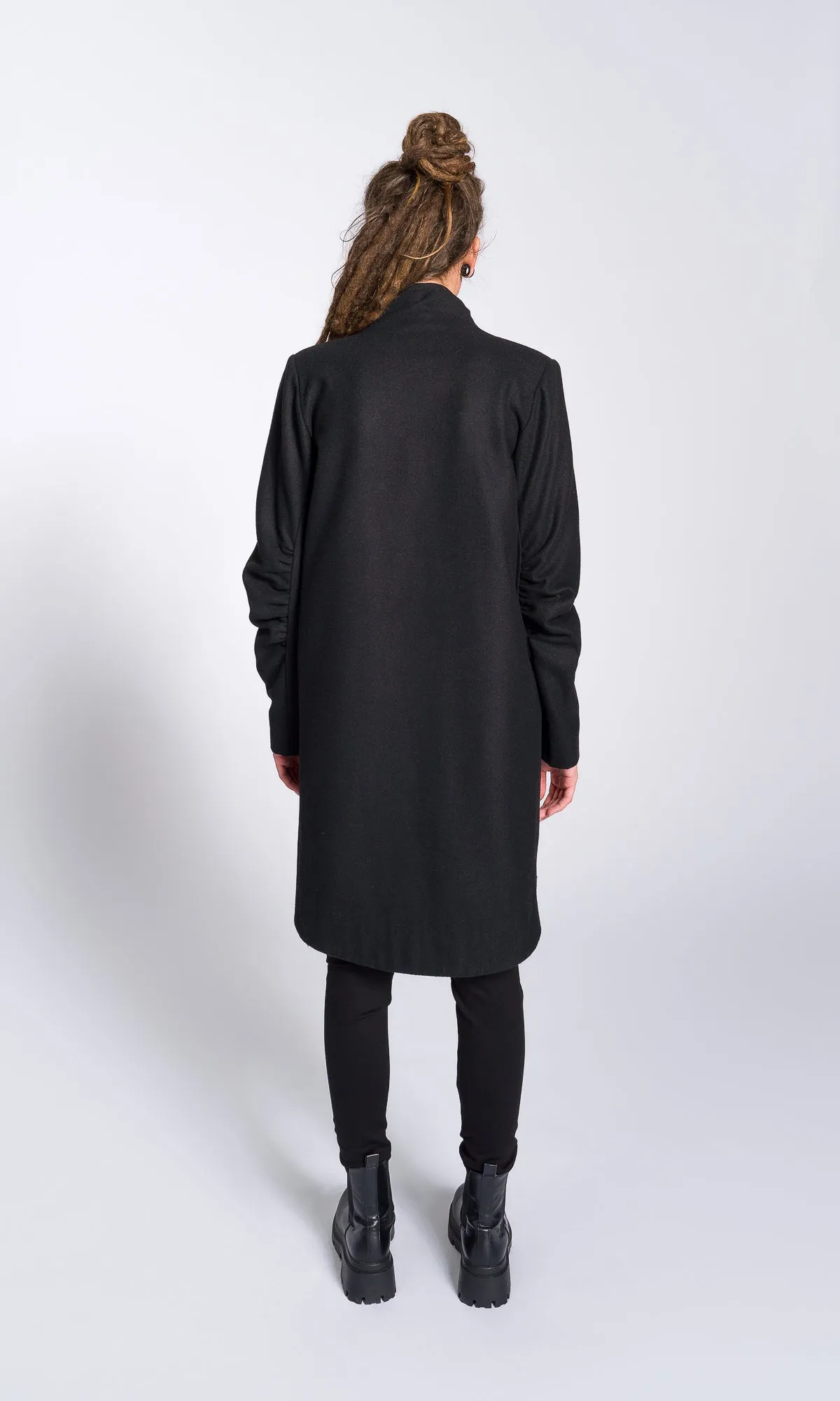 Wool Felt Coat with Asymmetric Tiered Closure