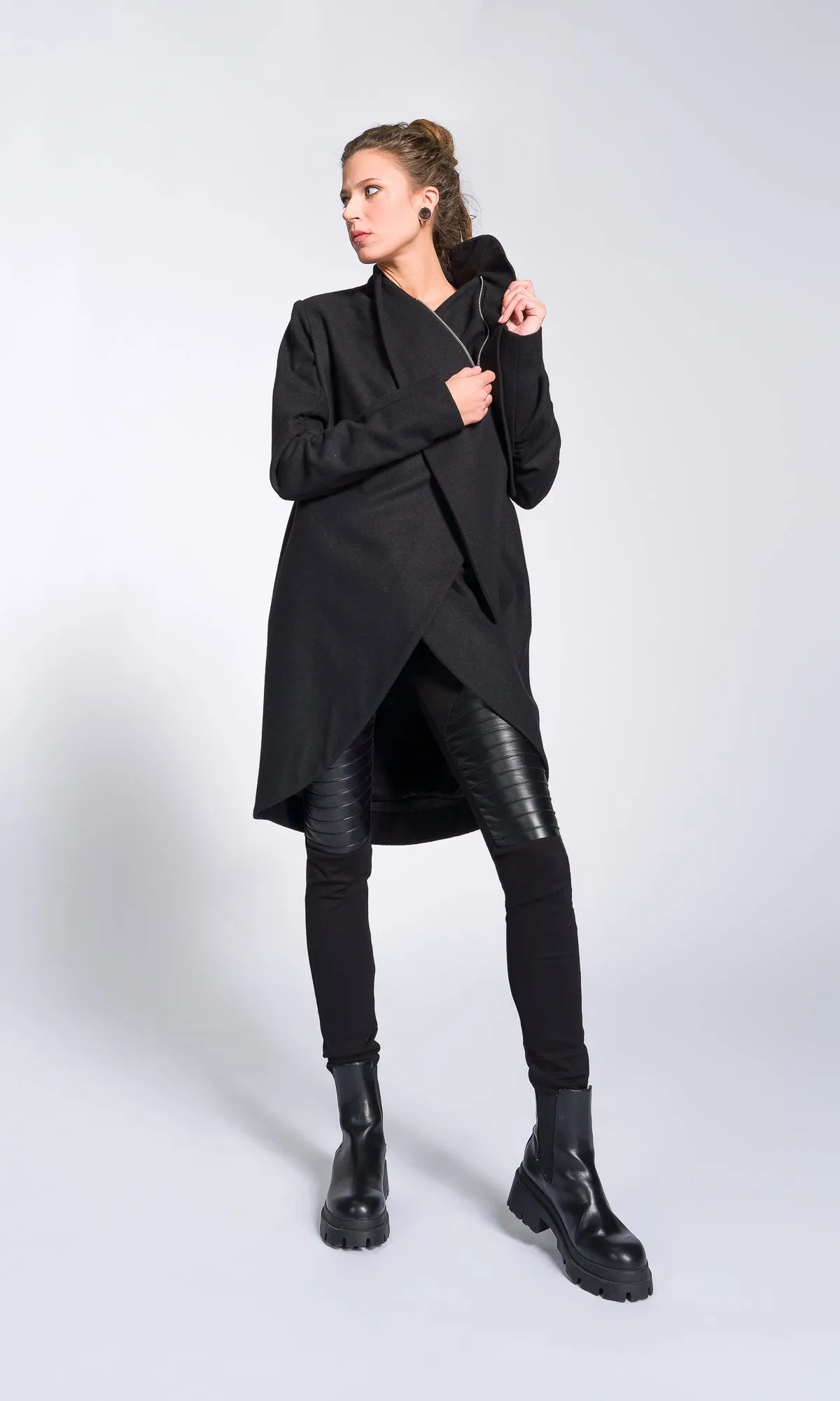 Wool Felt Coat with Asymmetric Tiered Closure