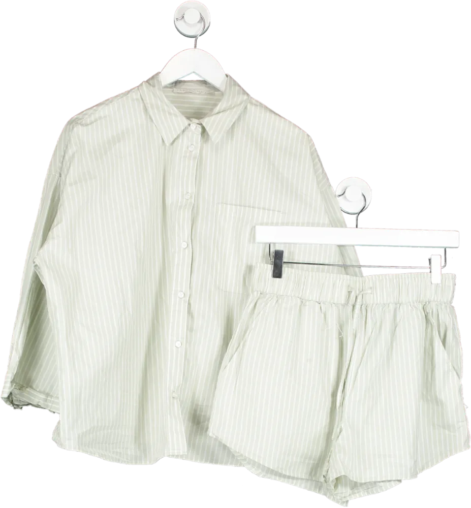 ZARA Green Striped Cotton Shirt Uk S And Shorts UK M